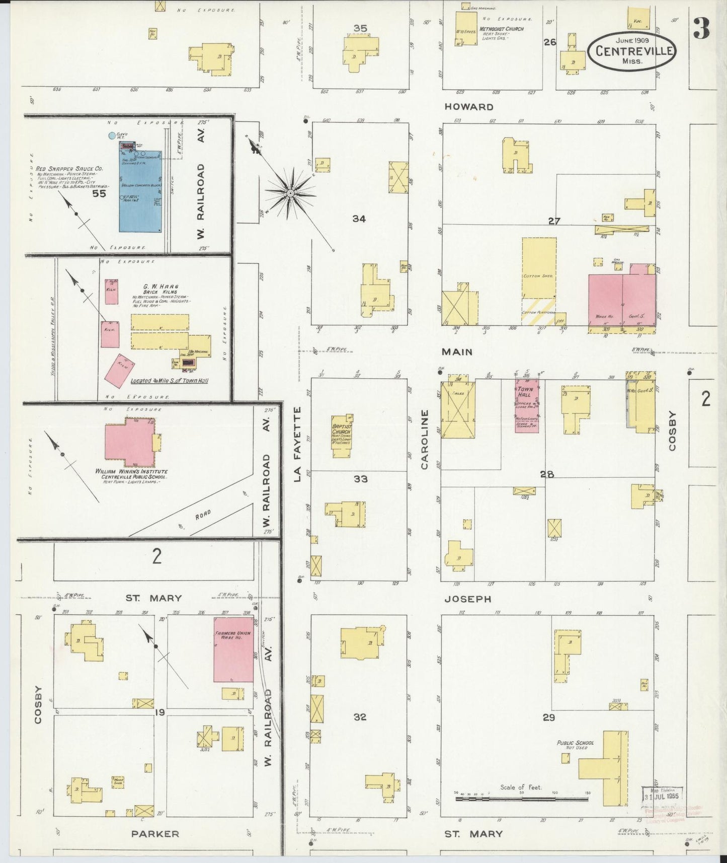 Sanborn Fire Insurance Map from Centreville, Wilkinson County, Mississippi (1909), Sheet #0003 - Historic Sanborn Fire Insurance Map Print, vintage old map wall art, antique decor, genealogy gift, Mississippi Mississippi map