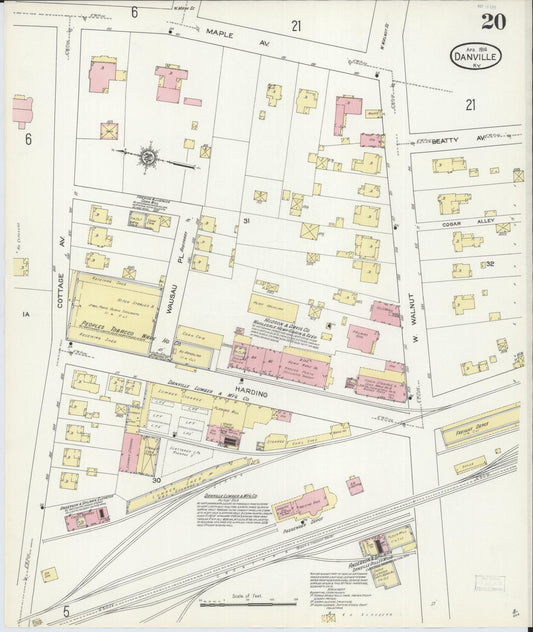 Sanborn Fire Insurance Map from Danville, Boyle County, Kentucky (1914), Sheet #0020 - Historic Sanborn Fire Insurance Map Print, vintage old map wall art, antique decor, genealogy gift, Kentucky Kentucky map