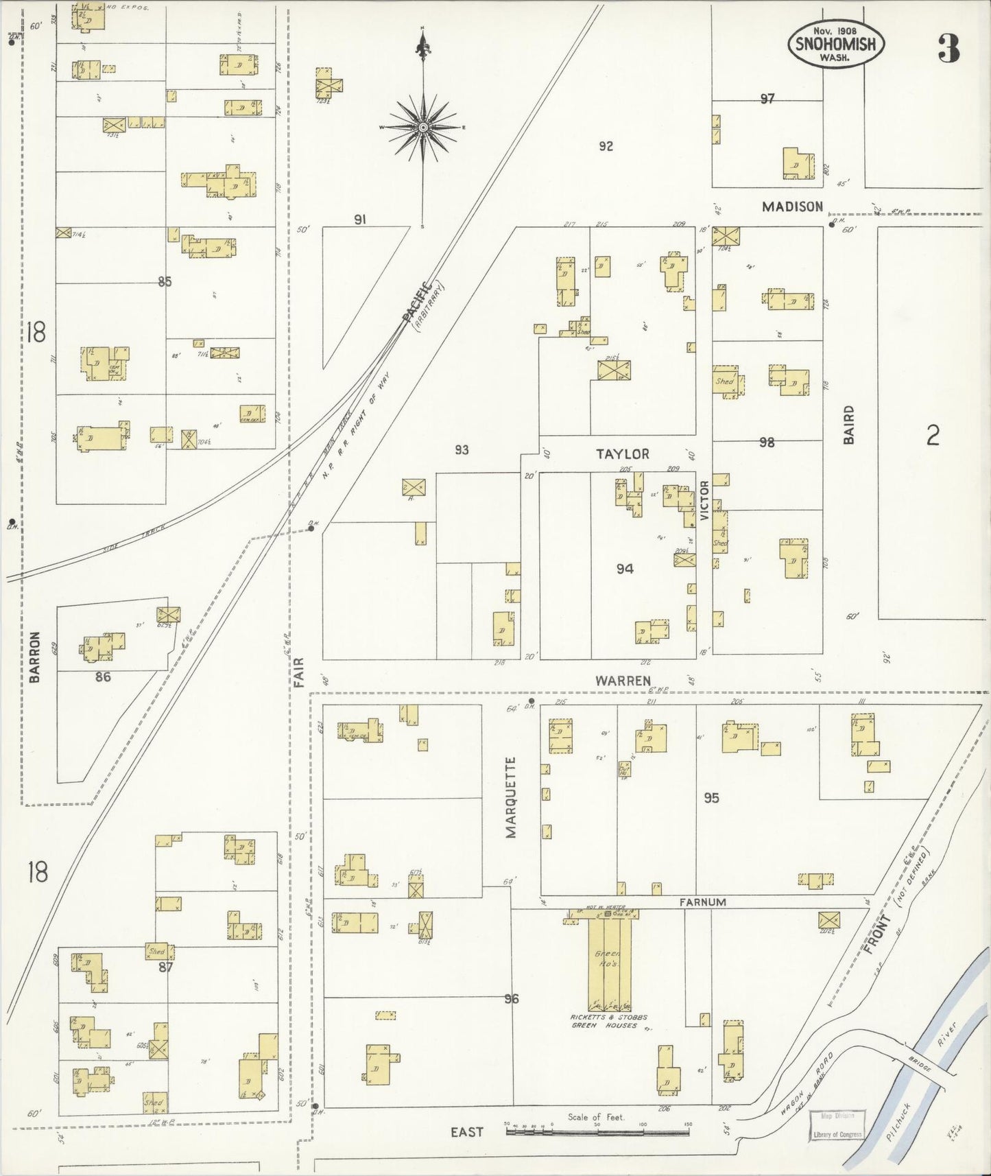 Sanborn Fire Insurance Map from Snohomish, Snohomish County, Washington (1908), Sheet #0003 - Complete Map Set gallery image, historic Sanborn map, vintage wall art, Washington Washington