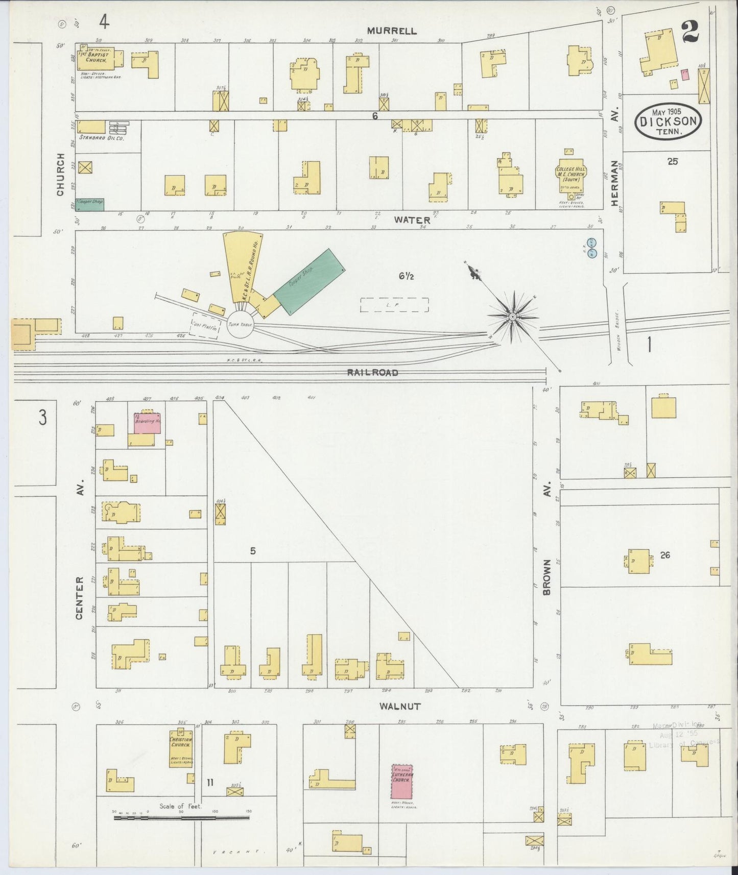 Sanborn Fire Insurance Map from Dickson, Dickson County, Tennessee (1905), Sheet #0002 - Complete Map Set gallery image, historic Sanborn map, vintage wall art, Tennessee Tennessee