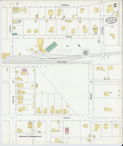 Sanborn Fire Insurance Map from Dickson, Dickson County, Tennessee (1905), Sheet #0002 - Complete Map Set gallery image, historic Sanborn map, vintage wall art, Tennessee Tennessee