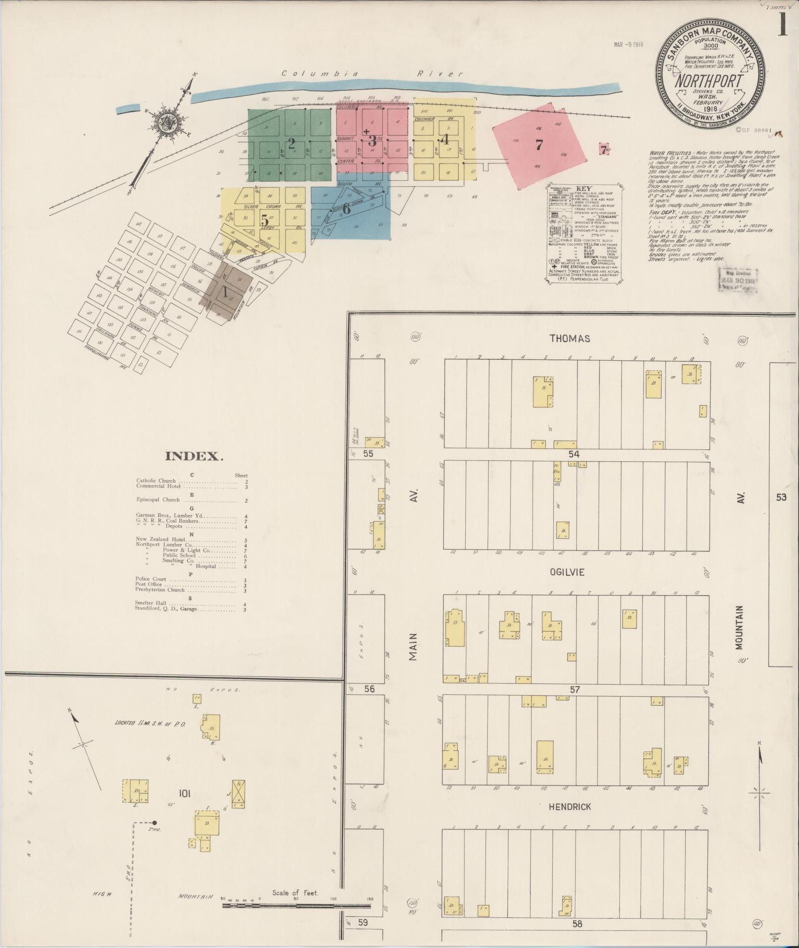 Sanborn Fire Insurance Map from Northport, Stevens County, Washington (1918), Sheet #0001 - Historic Sanborn Fire Insurance Map Print, vintage old map wall art, antique decor, genealogy gift, Washington Washington map