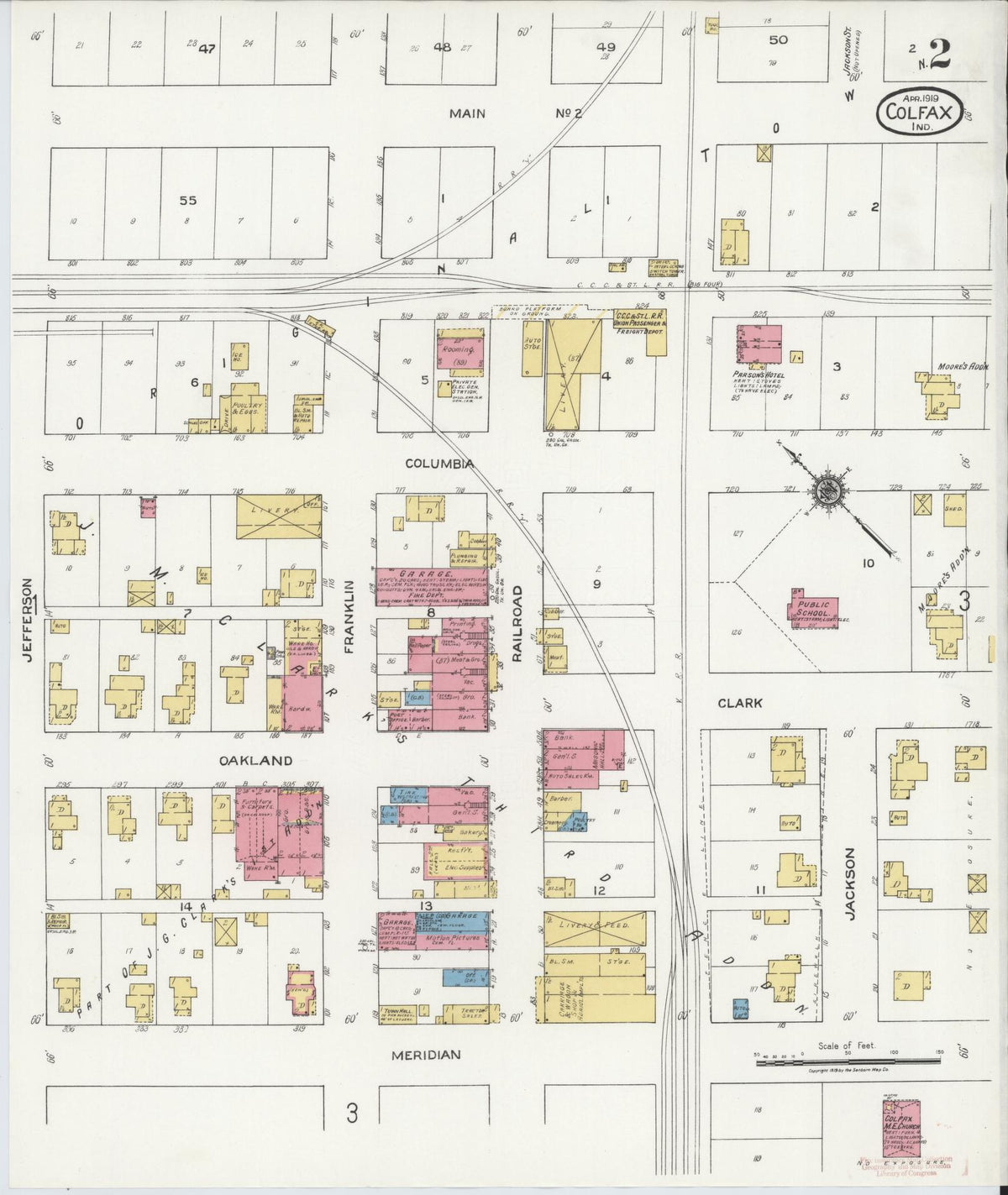 Sanborn Fire Insurance Map from Colfax, Clinton County, Indiana (1919), Sheet #0002 - Historic Sanborn Fire Insurance Map Print, vintage old map wall art, antique decor, genealogy gift, Indiana Indiana map