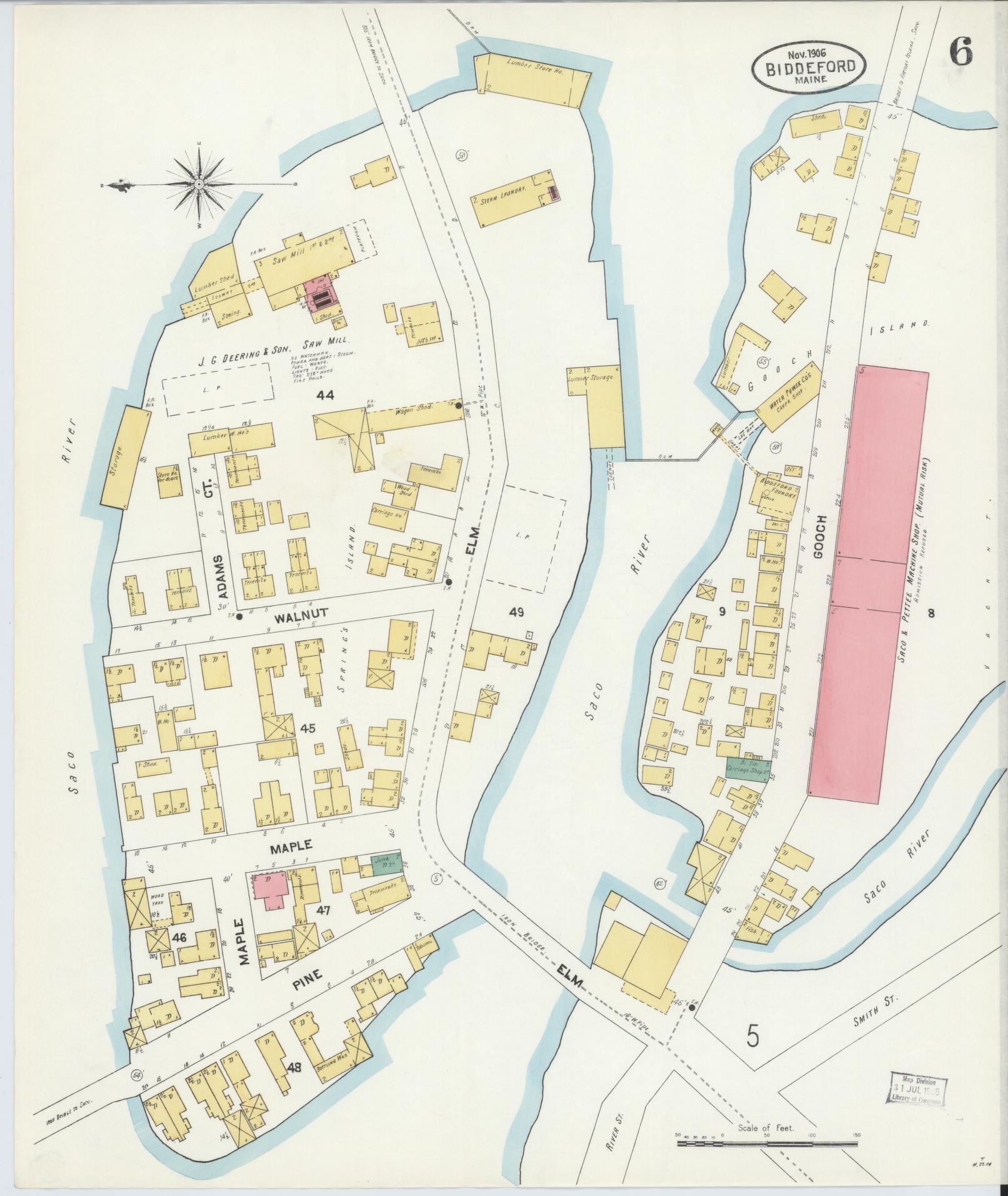 Sanborn Fire Insurance Map from Biddeford, York County, Maine (1906), Sheet #0006 - Complete Map Set gallery image, historic Sanborn map, vintage wall art, Maine Maine