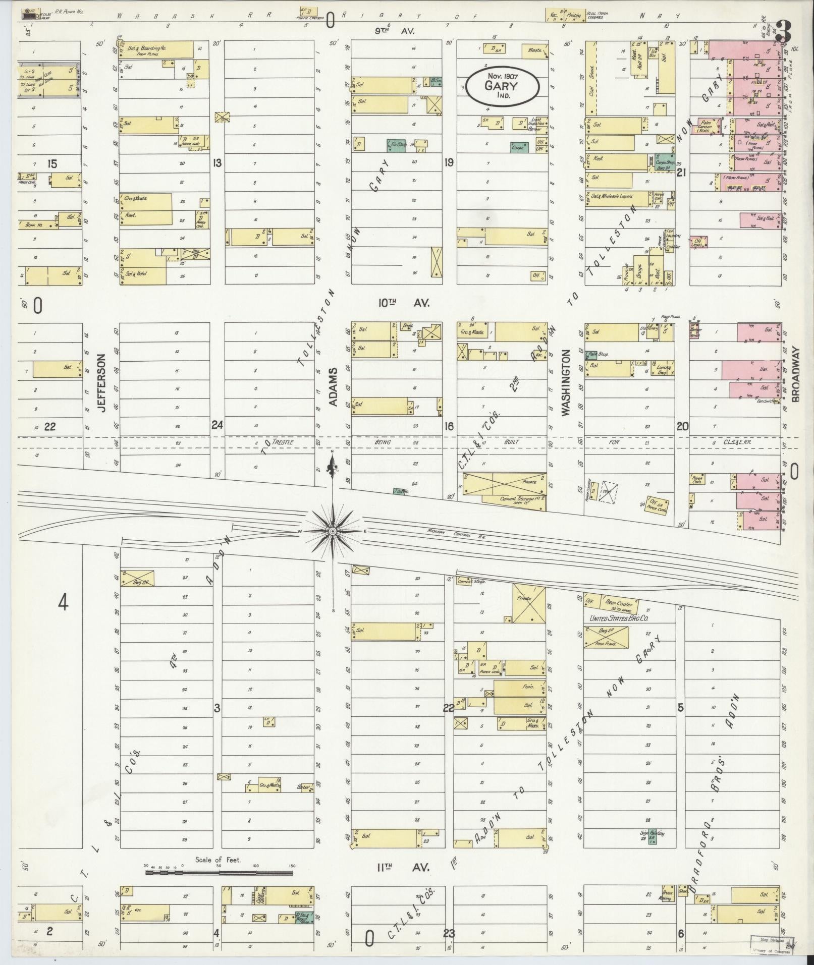 Sanborn Fire Insurance Map from Gary, Lake County, Indiana (1907), Sheet #0003 - Historic Sanborn Fire Insurance Map Print, vintage old map wall art, antique decor, genealogy gift, Indiana Indiana map