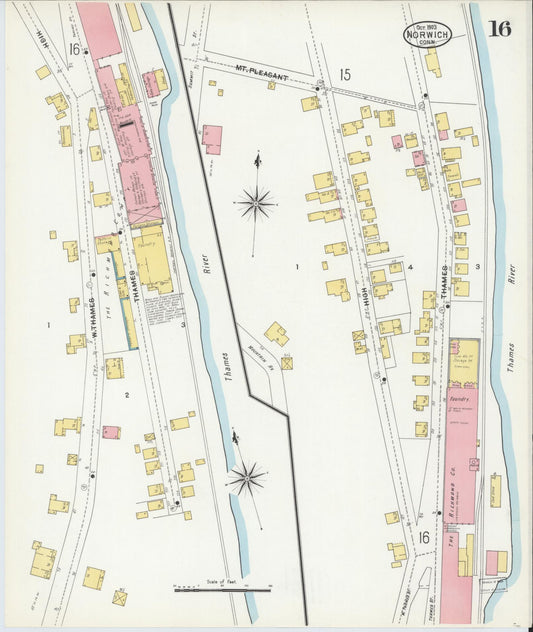 Sanborn Fire Insurance Map from Norwich, New London County, Connecticut (1903), Sheet #0016 - Historic Sanborn Fire Insurance Map Print, vintage old map wall art, antique decor, genealogy gift, Connecticut Connecticut map