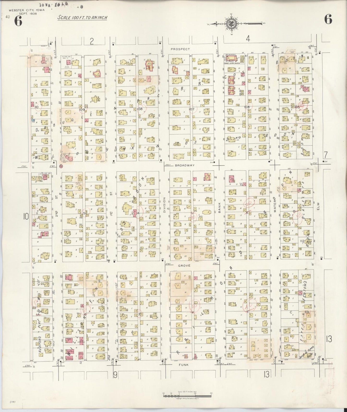 Sanborn Fire Insurance Map from Webster City, Hamilton County, Iowa (1950), Sheet #0006 - Historic Sanborn Fire Insurance Map Print, vintage old map wall art