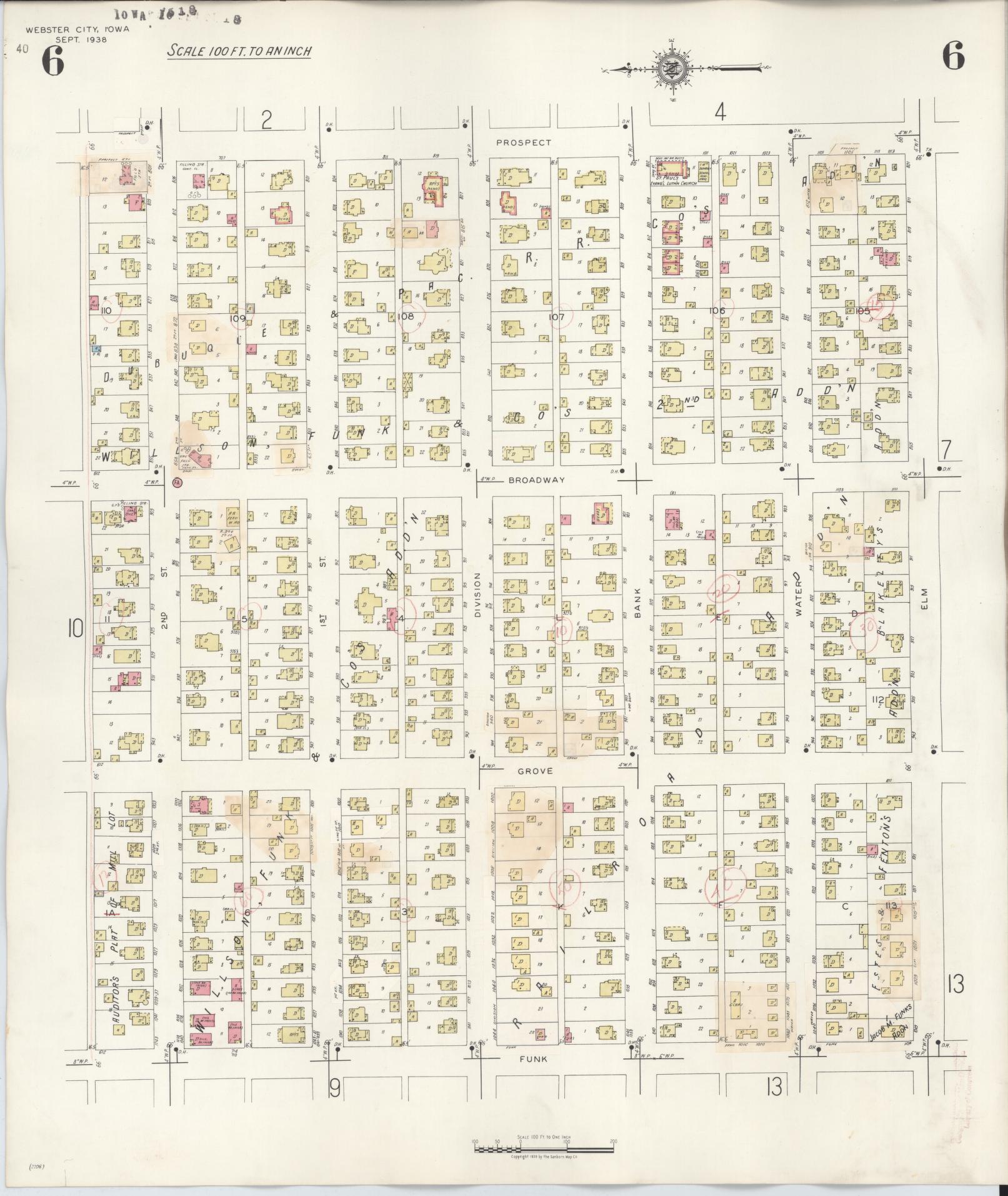 Sanborn Fire Insurance Map from Webster City, Hamilton County, Iowa (1950), Sheet #0006 - Historic Sanborn Fire Insurance Map Print, vintage old map wall art