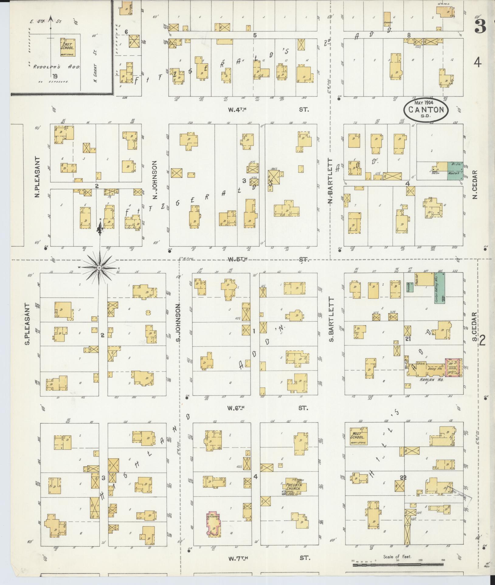 Sanborn Fire Insurance Map from Canton, Lincoln County, South Dakota (1904), Sheet #0003 - Complete Map Set gallery image, historic Sanborn map, vintage wall art, South Dakota South Dakota