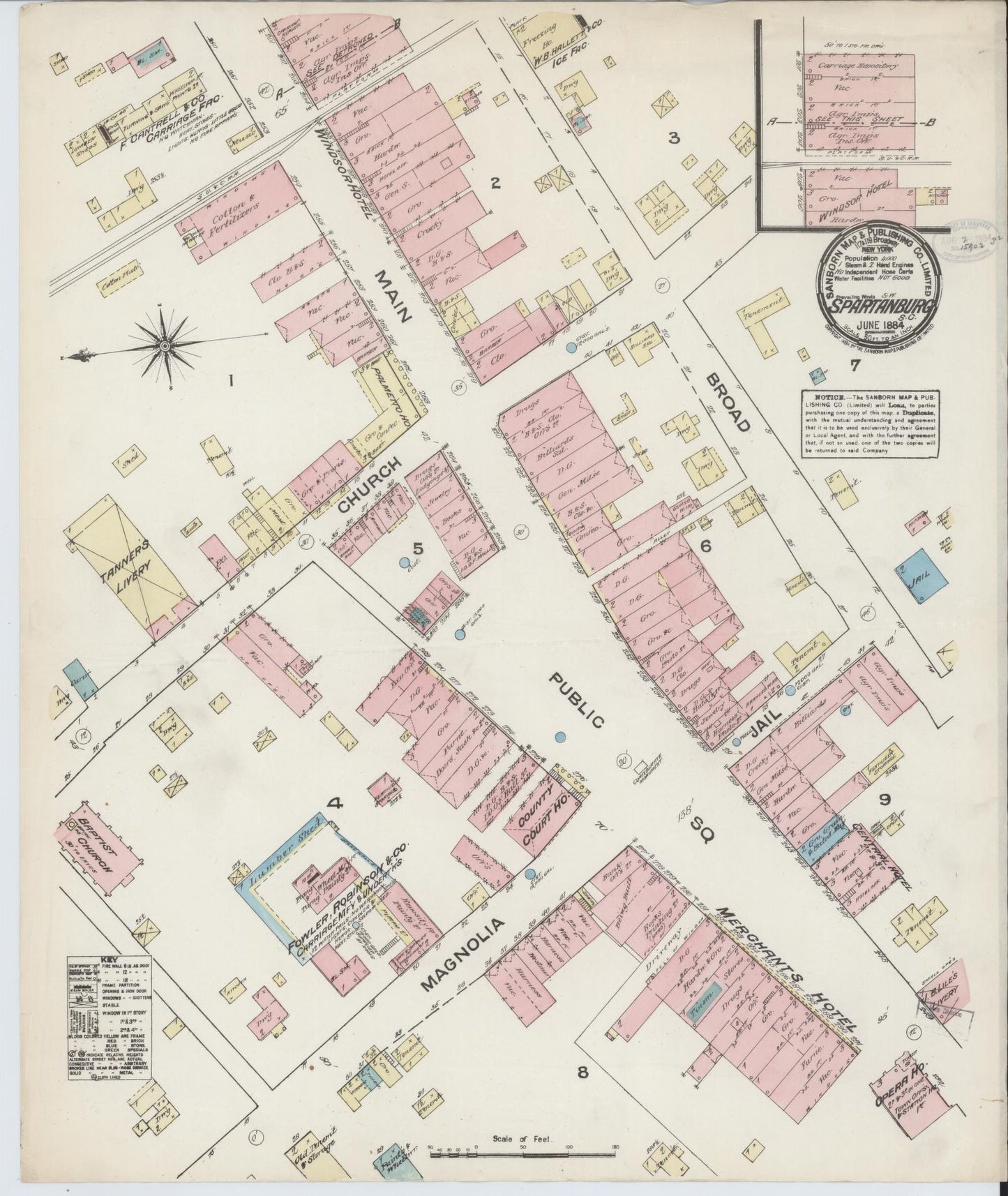 Sanborn Fire Insurance Map from Spartanburg, Spartanburg County, South Carolina (1884), Sheet #0001 - Historic Sanborn Fire Insurance Map Print, vintage old map wall art, antique decor, genealogy gift, South Carolina South Carolina map