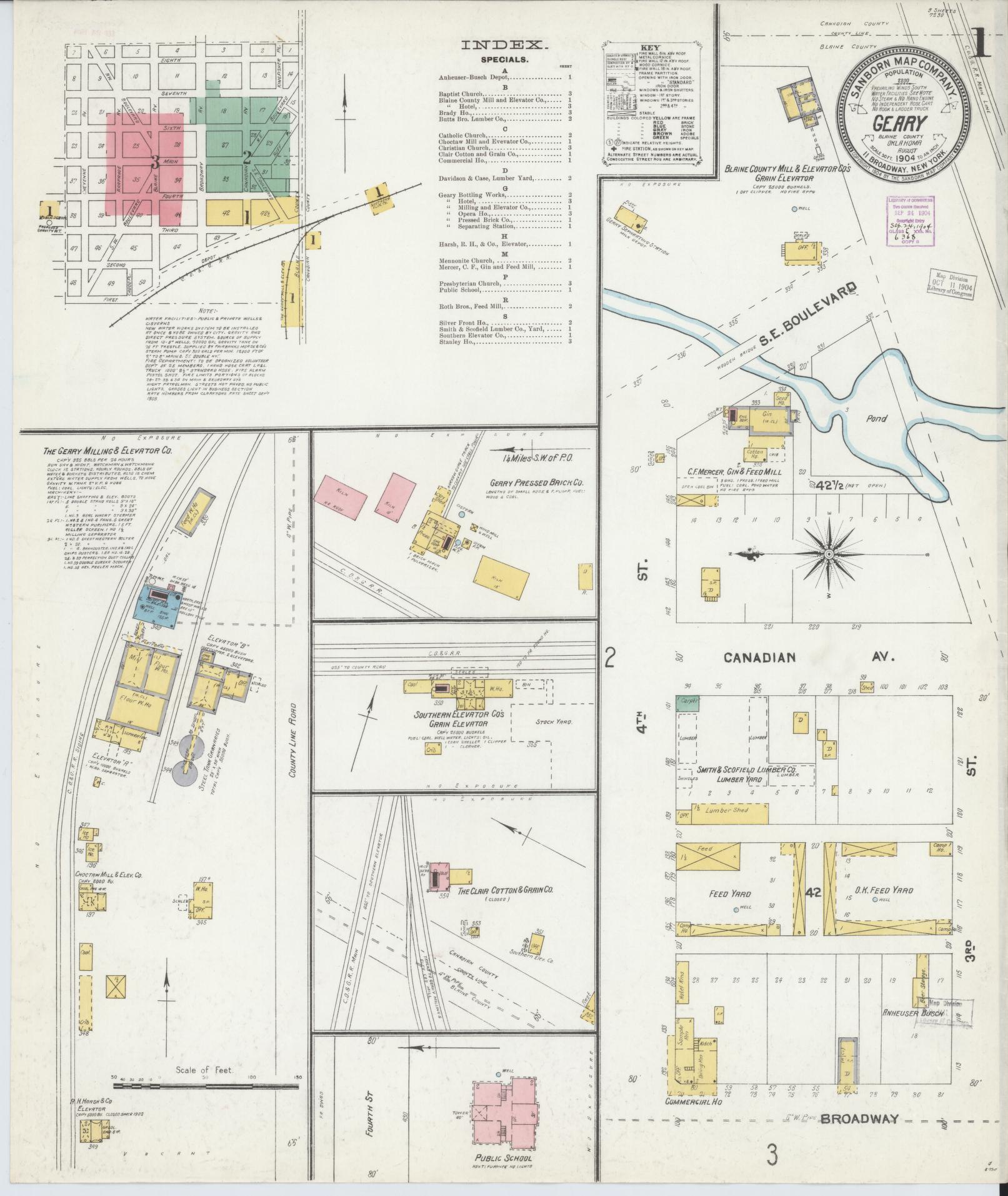 Sanborn Fire Insurance Map from Geary, Blaine County, Oklahoma (1904), Sheet #0001 - Complete Map Set gallery image, historic Sanborn map, vintage wall art, Oklahoma Oklahoma