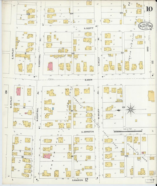 Sanborn Fire Insurance Map from Bluffton, Wells County, Indiana (1906), Sheet #0010 - Historic Sanborn Fire Insurance Map Print, vintage old map wall art, antique decor, genealogy gift, Indiana Indiana map