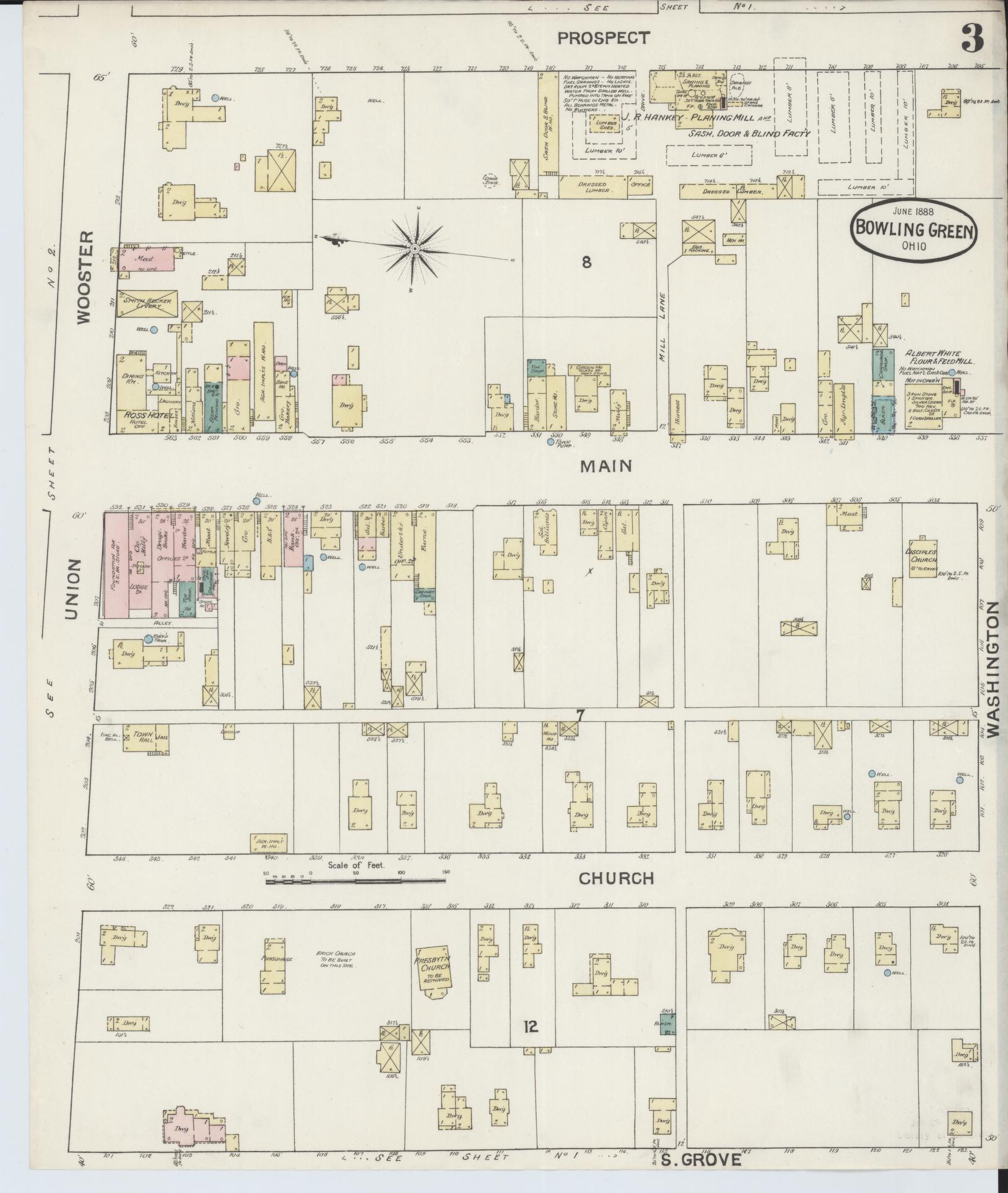 Sanborn Fire Insurance Map from Bowling Green, Wood County, Ohio (1888), Sheet #0003 - Historic Sanborn Fire Insurance Map Print, vintage old map wall art, antique decor, genealogy gift, Ohio Ohio map