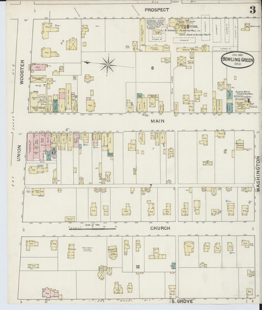 Sanborn Fire Insurance Map from Bowling Green, Wood County, Ohio (1888), Sheet #0003 - Historic Sanborn Fire Insurance Map Print, vintage old map wall art, antique decor, genealogy gift, Ohio Ohio map