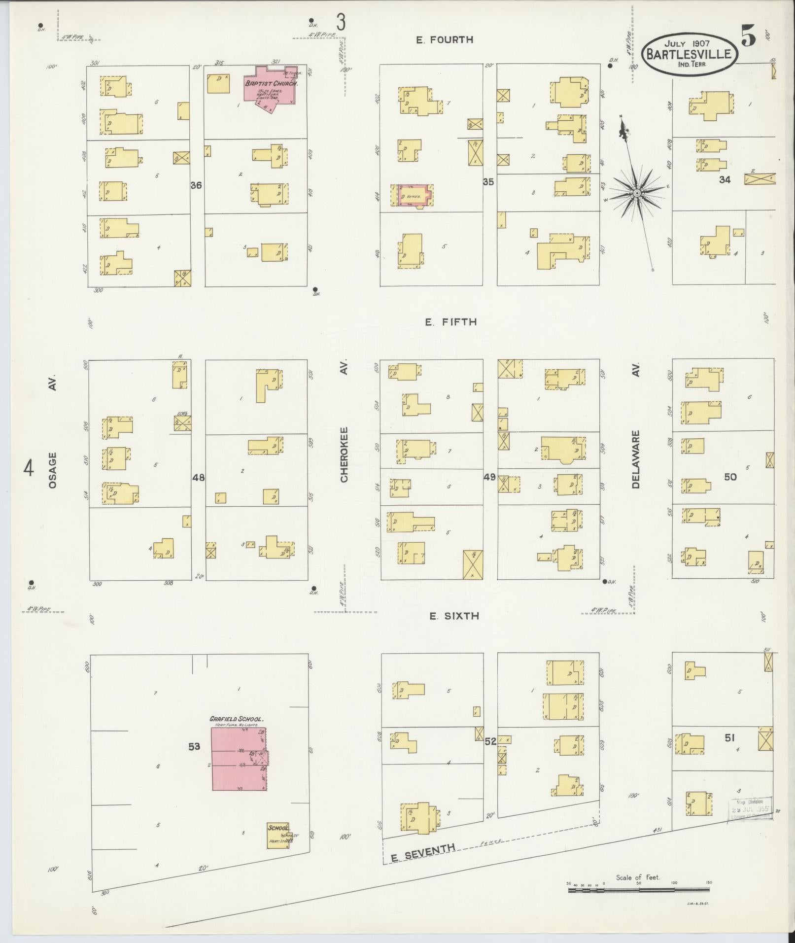 Sanborn Fire Insurance Map from Bartlesville, Washington County, Oklahoma (1907), Sheet #0005 - Historic Sanborn Fire Insurance Map Print, vintage old map wall art, antique decor, genealogy gift, Oklahoma Oklahoma map