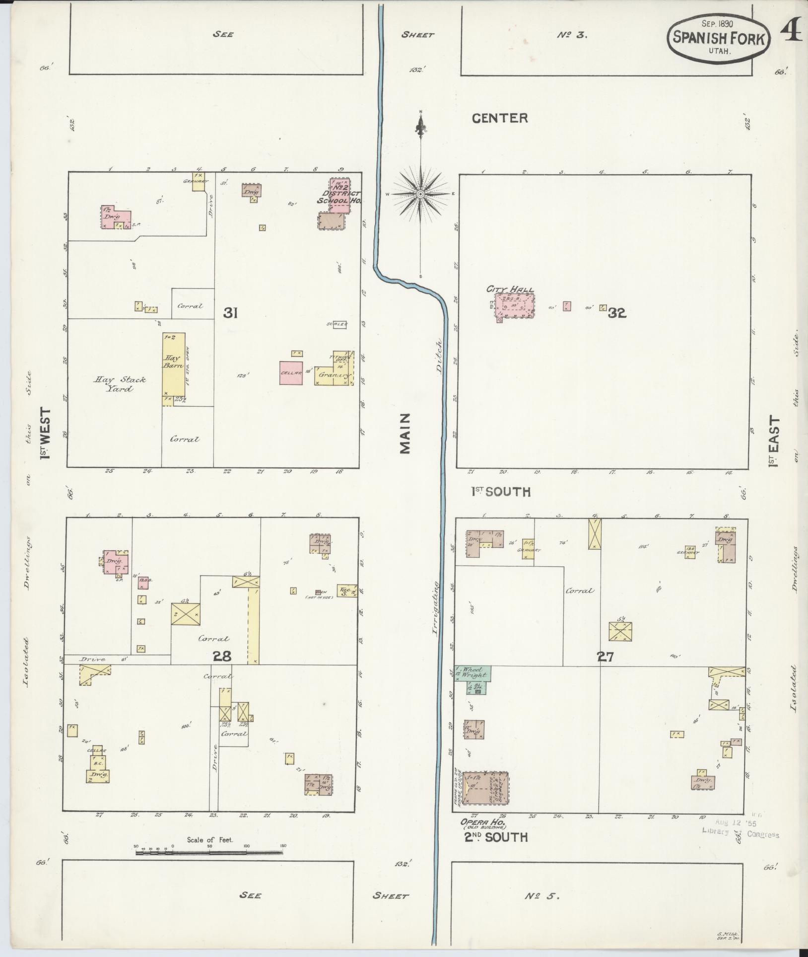 Sanborn Fire Insurance Map from Spanish Fork, Utah County, Utah (1890), Sheet #0004 - Complete Map Set gallery image, historic Sanborn map, vintage wall art, Spanish Fork Utah