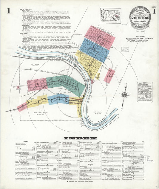 Sanborn Fire Insurance Map from Mauch Chunk, Carbon County, Pennsylvania (1923), Sheet #0001 - Historic Sanborn Fire Insurance Map Print, vintage old map wall art, antique decor, genealogy gift, Pennsylvania Pennsylvania map