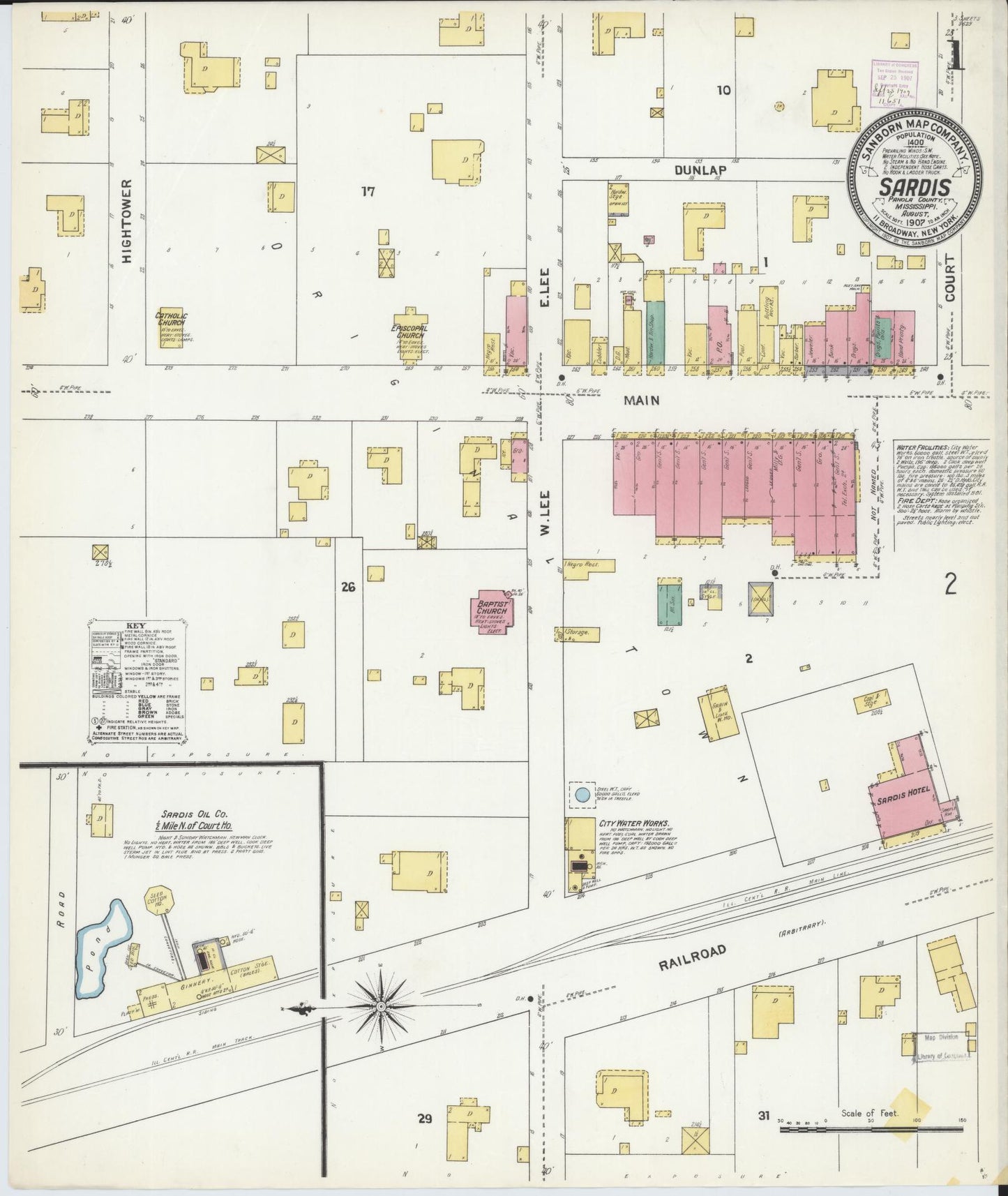 Sanborn Fire Insurance Map from Sardis, Panola County, Mississippi (1907), Sheet #0001 - Historic Sanborn Fire Insurance Map Print, vintage old map wall art, antique decor, genealogy gift, Mississippi Mississippi map