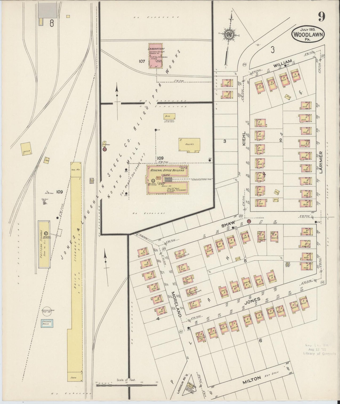 Sanborn Fire Insurance Map from Woodlawn, Beaver County, Pennsylvania (1915), Sheet #0009 - Complete Map Set gallery image, historic Sanborn map, vintage wall art, Pennsylvania Pennsylvania