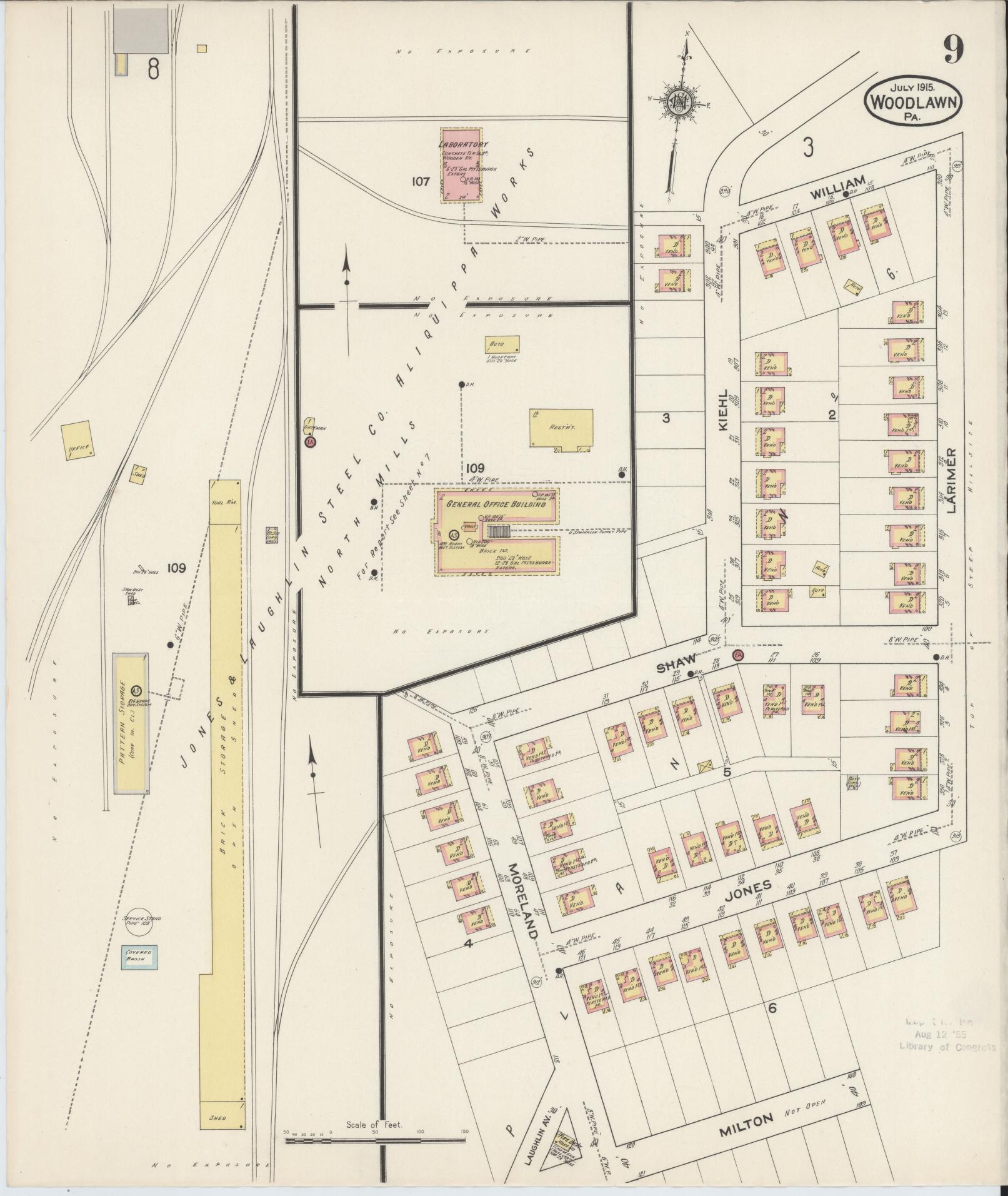 Sanborn Fire Insurance Map from Woodlawn, Beaver County, Pennsylvania (1915), Sheet #0009 - Complete Map Set gallery image, historic Sanborn map, vintage wall art, Pennsylvania Pennsylvania