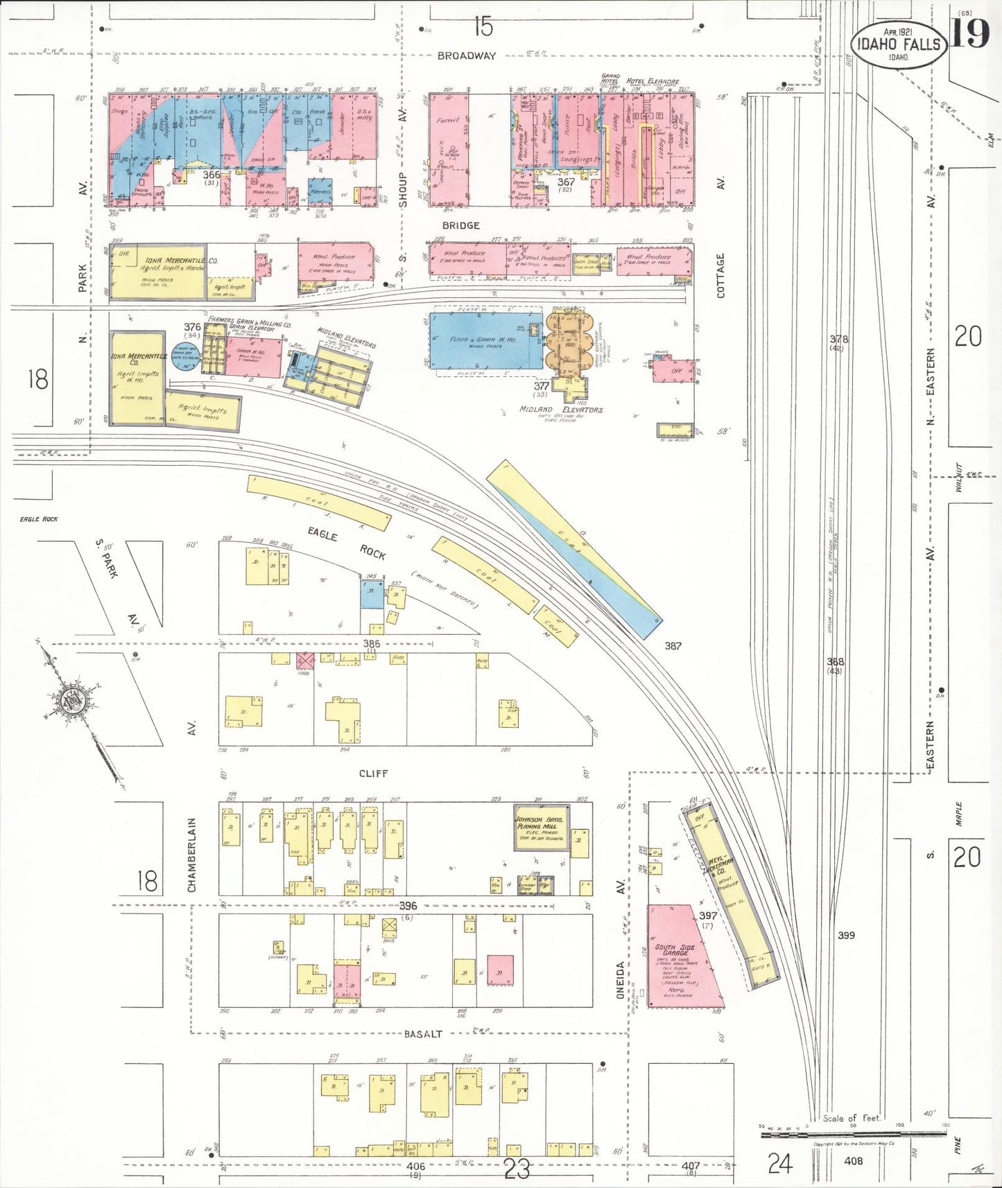 Sanborn Fire Insurance Map from Idaho Falls, Bonneville County, Idaho (1921), Sheet #0019 - Complete Map Set gallery image, historic Sanborn map, vintage wall art, Idaho Idaho