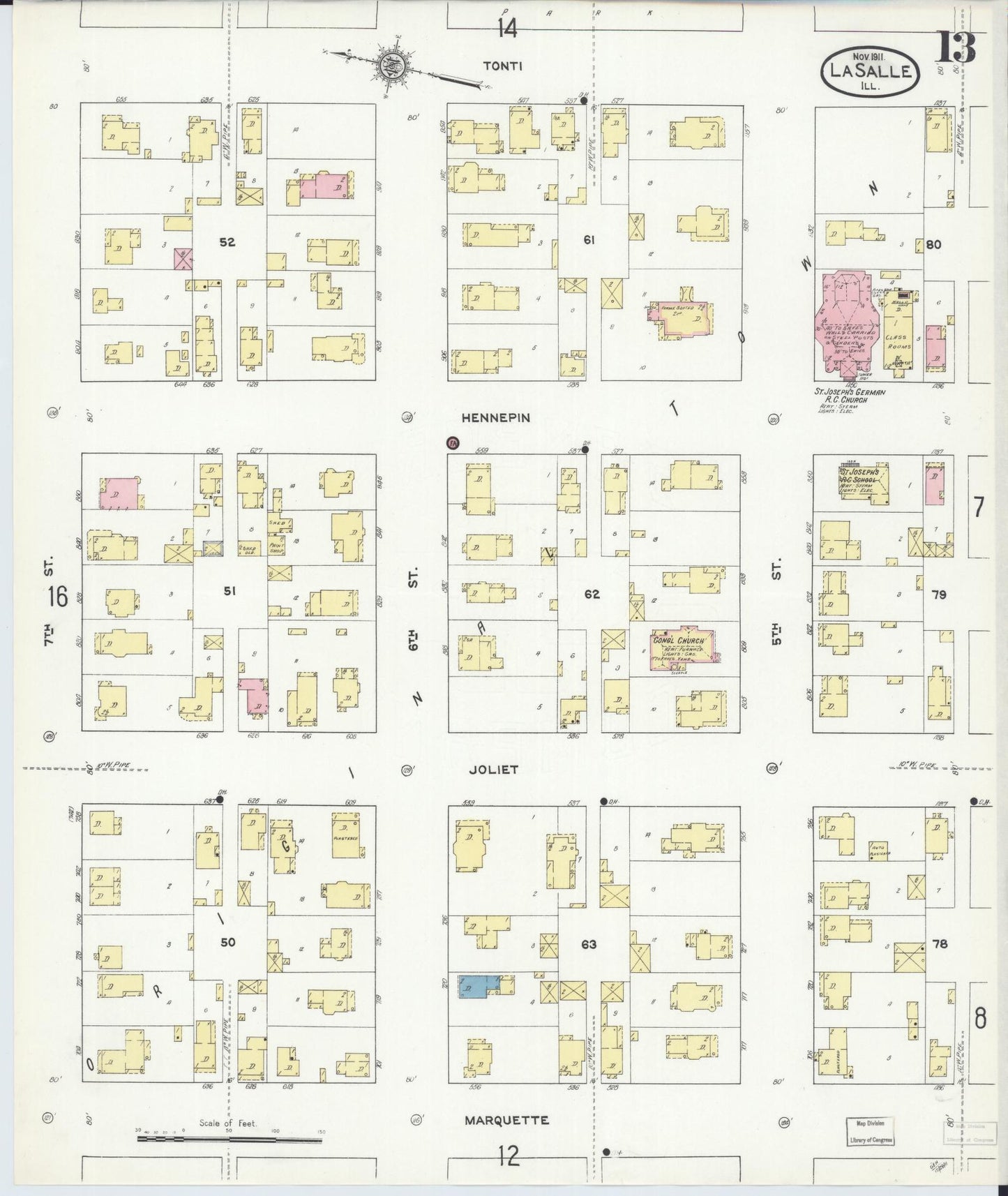 Sanborn Fire Insurance Map from La Salle, La Salle County, Illinois (1911), Sheet #0013 - Historic Sanborn Fire Insurance Map Print, vintage old map wall art, antique decor, genealogy gift, Illinois Illinois map