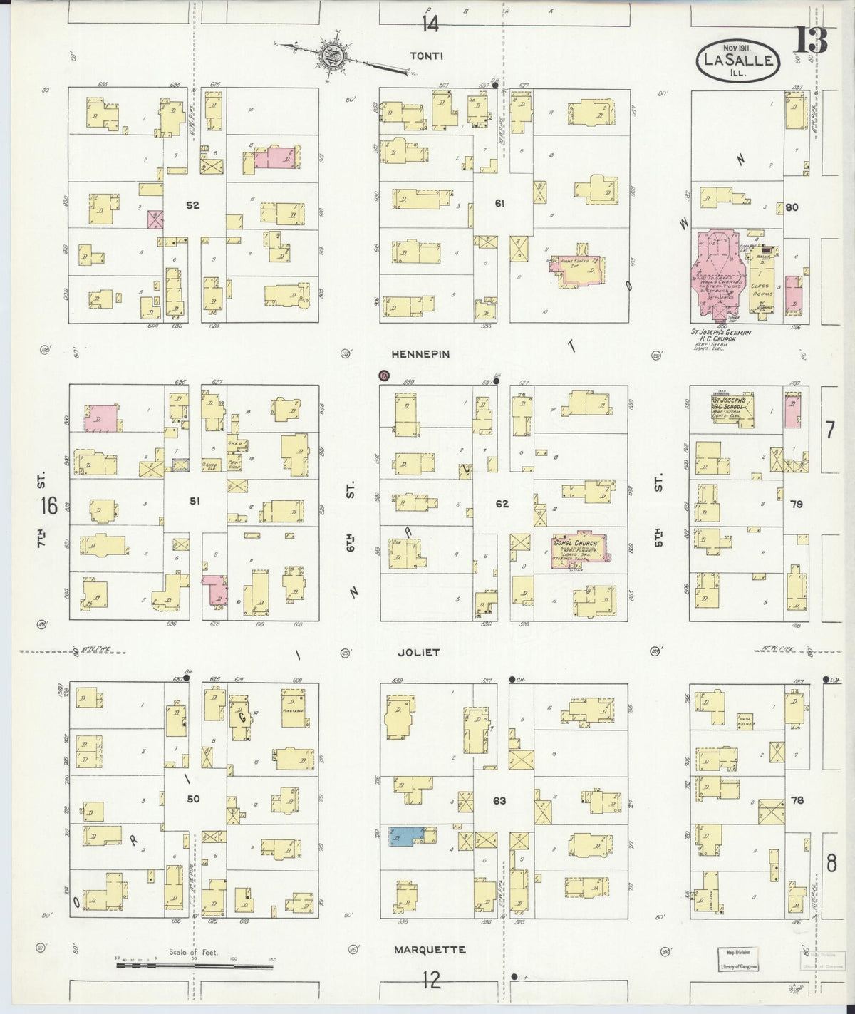 Sanborn Fire Insurance Map from La Salle, La Salle County, Illinois (1911), Sheet #0013 - Historic Sanborn Fire Insurance Map Print, vintage old map wall art, antique decor, genealogy gift, Illinois Illinois map