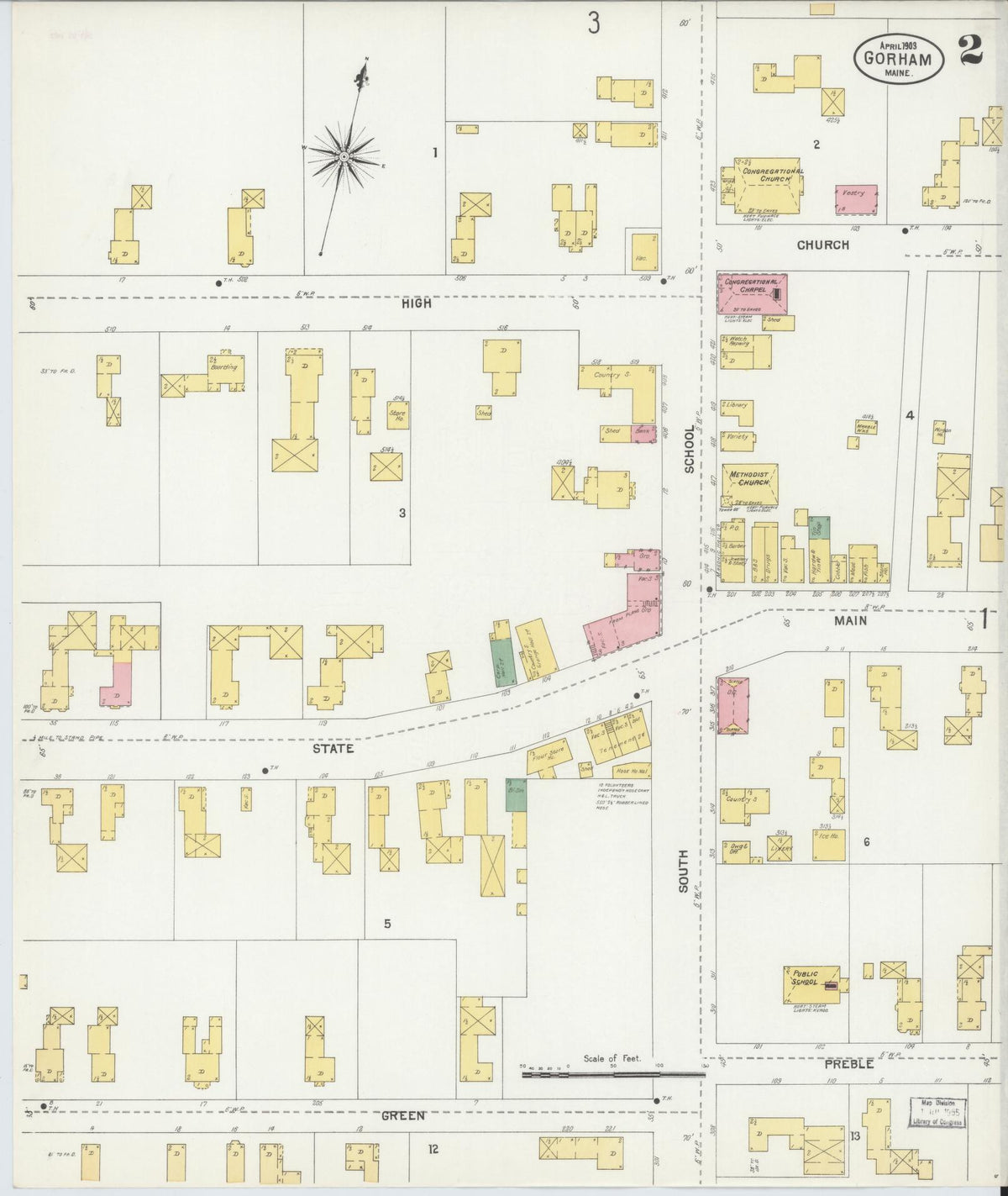 Sanborn Fire Insurance Map from Gorham, Cumberland County, Maine (1903), Sheet #0002 - Historic Sanborn Fire Insurance Map Print, vintage old map wall art, antique decor, genealogy gift, Maine Maine map