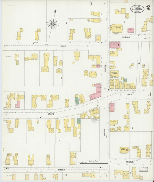 Sanborn Fire Insurance Map from Gorham, Cumberland County, Maine (1903), Sheet #0002 - Historic Sanborn Fire Insurance Map Print, vintage old map wall art, antique decor, genealogy gift, Maine Maine map