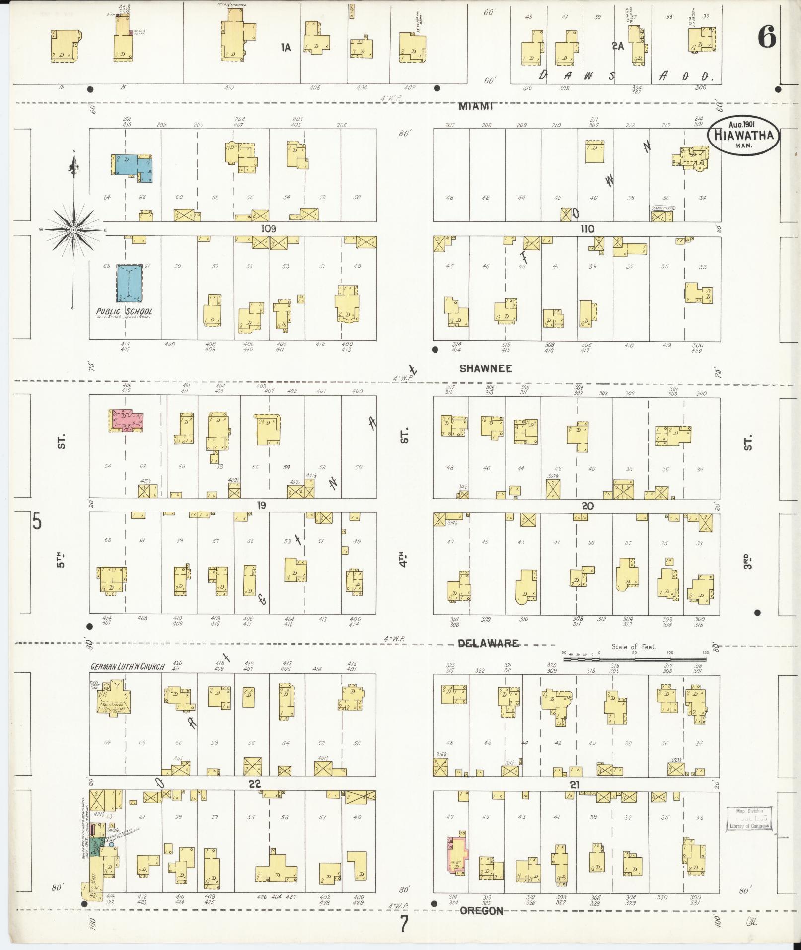 Sanborn Fire Insurance Map from Hiawatha, Brown County, Kansas (1901), Sheet #0006 - Historic Sanborn Fire Insurance Map Print, vintage old map wall art, antique decor, genealogy gift, Kansas Kansas map