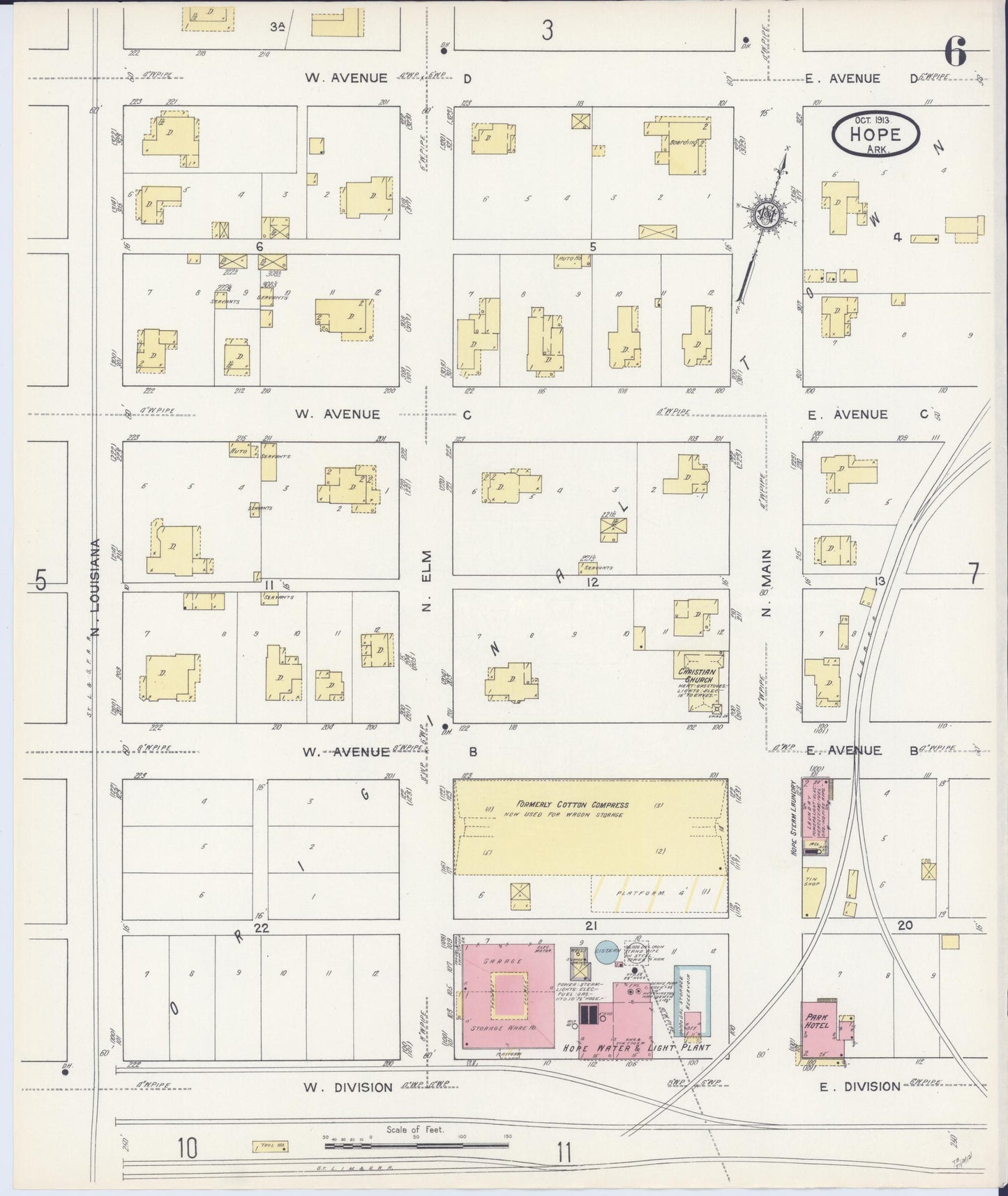 Sanborn Fire Insurance Map from Hope, Hempstead County, Arkansas (1913), Sheet #0006 - Complete Map Set gallery image, historic Sanborn map, vintage wall art, Arkansas Arkansas