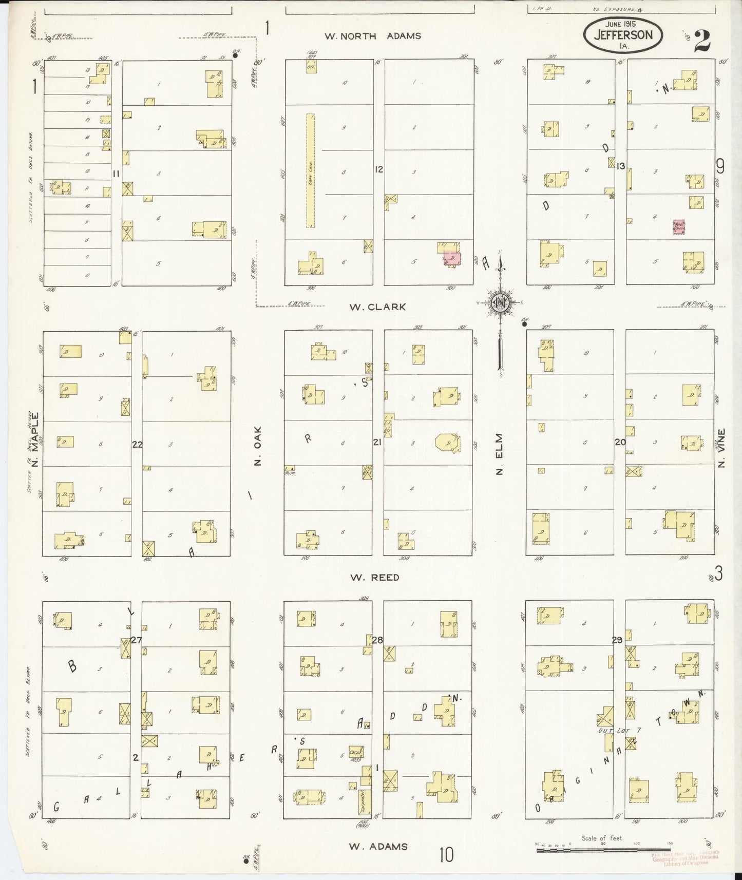 Sanborn Fire Insurance Map from Jefferson, Greene County, Iowa (1915), Sheet #0002 - Historic Sanborn Fire Insurance Map Print, vintage old map wall art