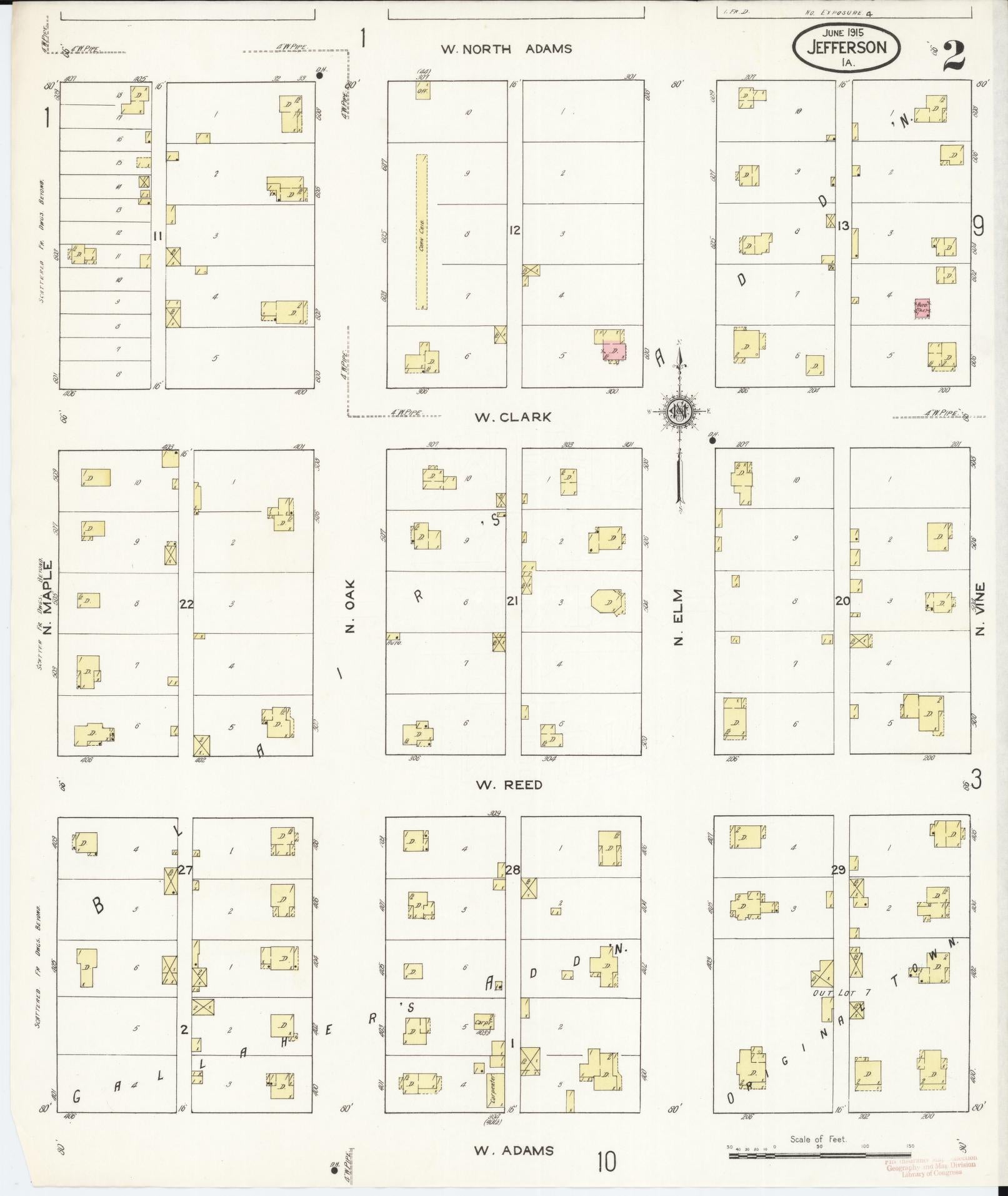 Sanborn Fire Insurance Map from Jefferson, Greene County, Iowa (1915), Sheet #0002 - Historic Sanborn Fire Insurance Map Print, vintage old map wall art