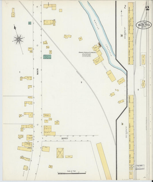 Sanborn Fire Insurance Map from Mars Hill, Aroostook County, Maine (1906), Sheet #0002 - Historic Sanborn Fire Insurance Map Print, vintage old map wall art, antique decor, genealogy gift, Maine Maine map