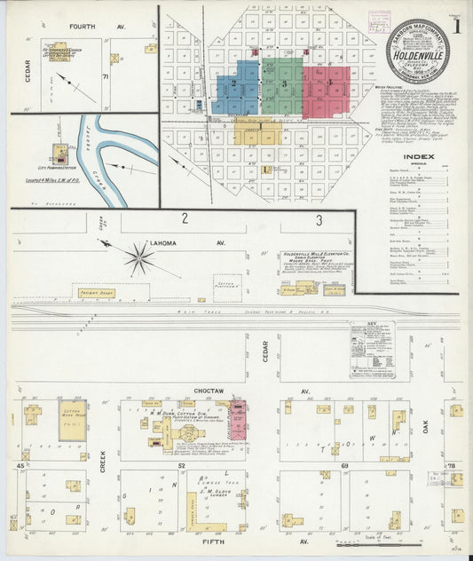 Sanborn Fire Insurance Map from Holdenville, Hughes County, Oklahoma (1908), Sheet #0001 - Complete Map Set gallery image, historic Sanborn map, vintage wall art, Oklahoma Oklahoma