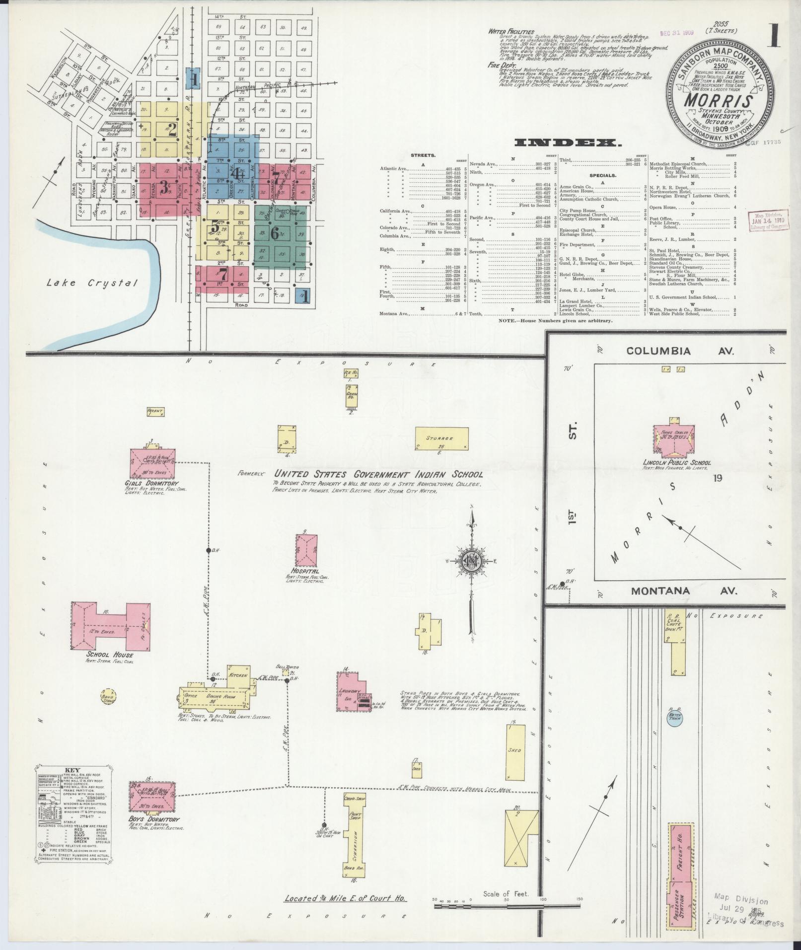 Sanborn Fire Insurance Map from Morris, Stevens County, Minnesota (1909), Sheet #0001 - Historic Sanborn Fire Insurance Map Print, vintage old map wall art, antique decor, genealogy gift, Minnesota Minnesota map