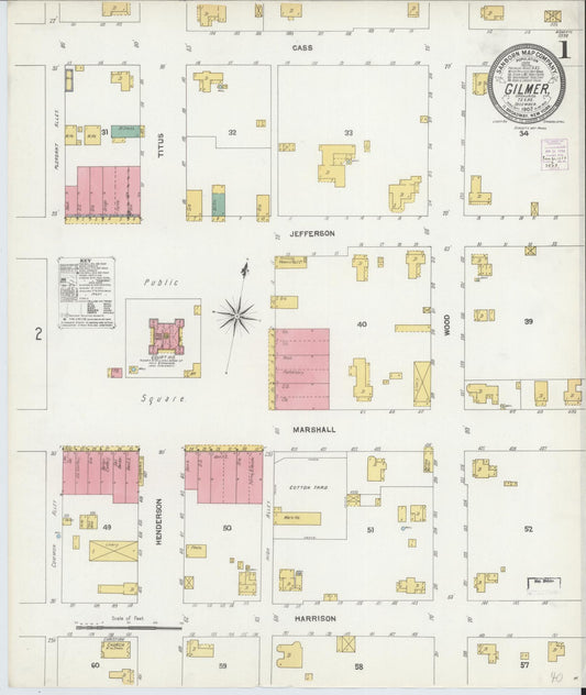 Sanborn Fire Insurance Map from Gilmer, Upshur County, Texas (1902), Sheet #0001 - Historic Sanborn Fire Insurance Map Print, vintage old map wall art, antique decor, genealogy gift, Texas Texas map