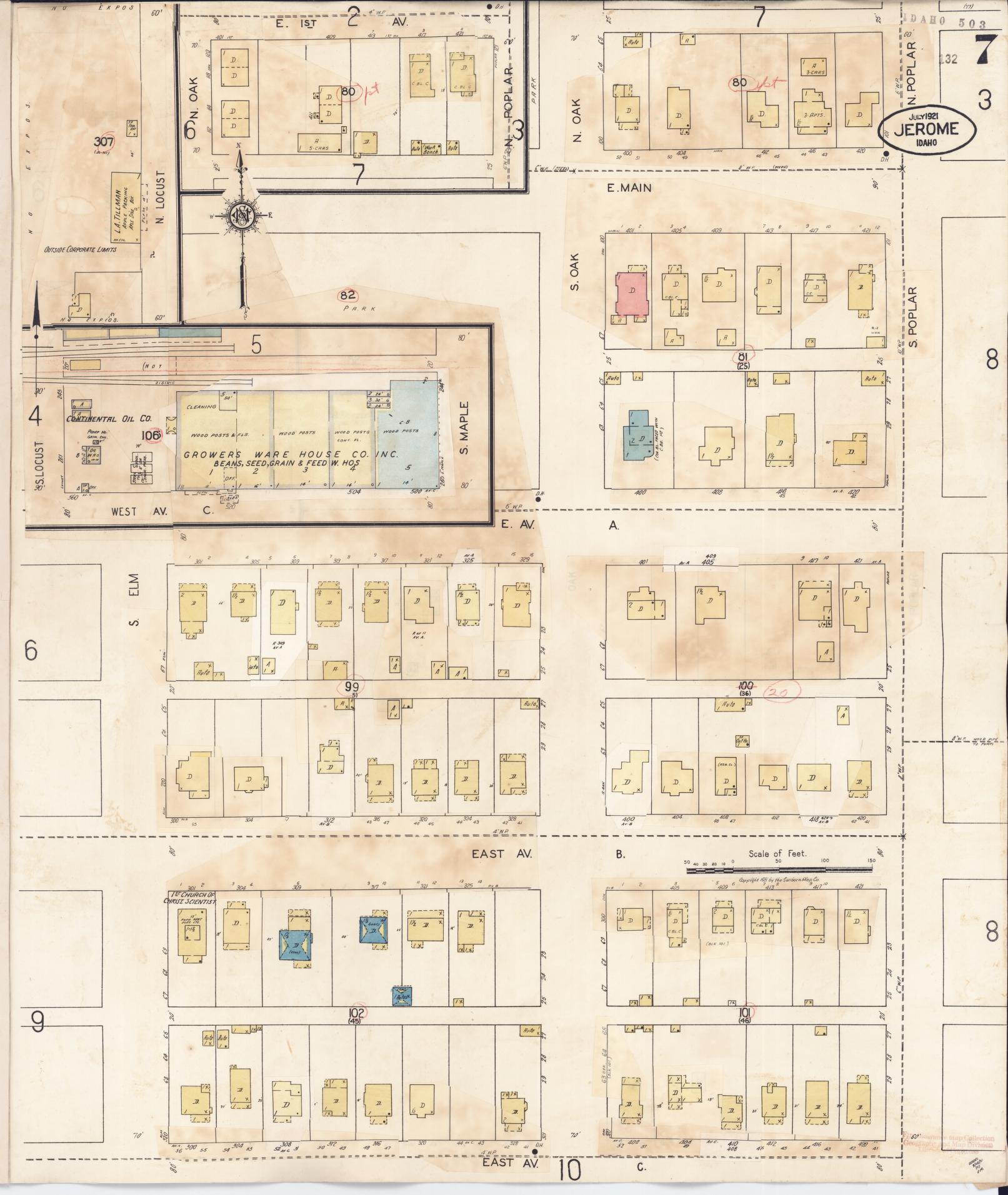 Sanborn Fire Insurance Map from Jerome, Jerome County, Idaho (1949), Sheet #0007 - Complete Map Set gallery image, historic Sanborn map, vintage wall art, Idaho Idaho