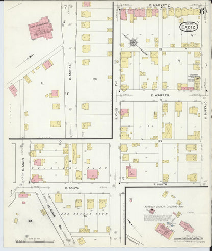 Sanborn Fire Insurance Map from Cadiz, Harrison County, Ohio (1916), Sheet #0006 - Historic Sanborn Fire Insurance Map Print, vintage old map wall art, antique decor, genealogy gift, Ohio Ohio map