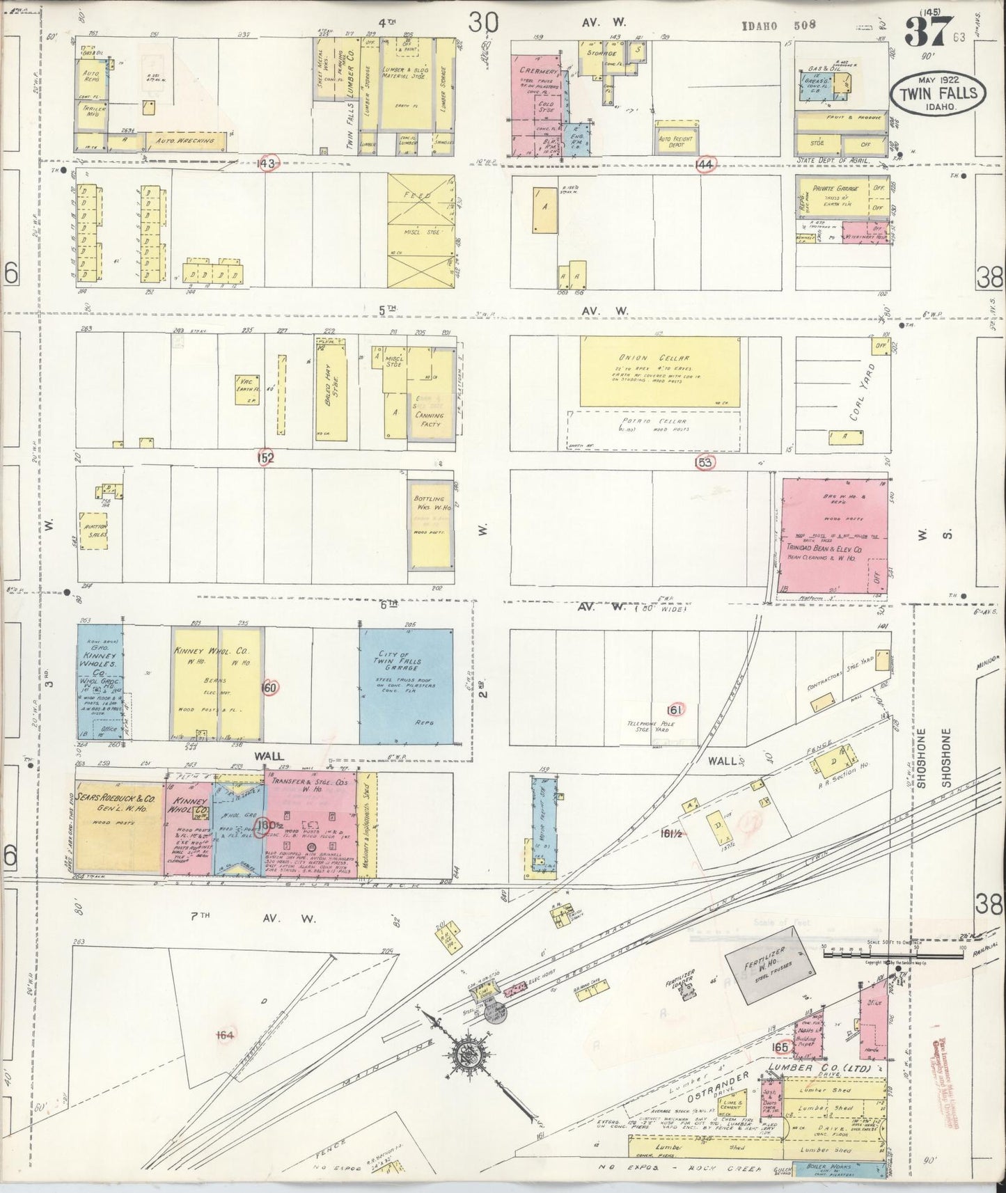 Sanborn Fire Insurance Map from Twin Falls, Twin Falls County, Idaho (1949), Sheet #0037 - Historic Sanborn Fire Insurance Map Print, vintage old map wall art, antique decor, genealogy gift, Falls Idaho map