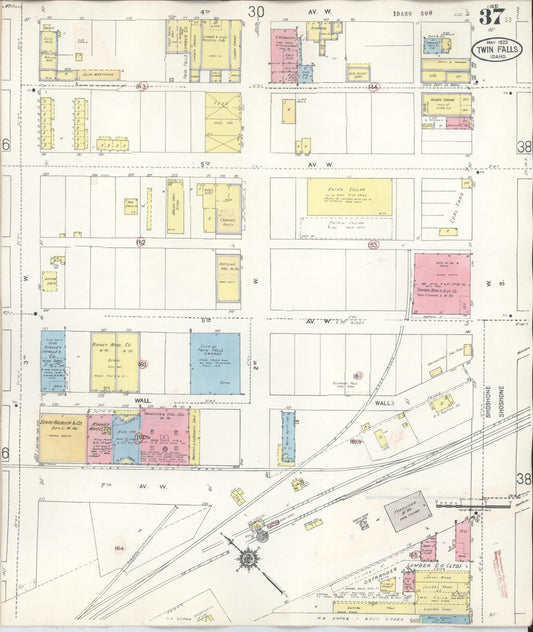 Sanborn Fire Insurance Map from Twin Falls, Twin Falls County, Idaho (1949), Sheet #0037 - Historic Sanborn Fire Insurance Map Print, vintage old map wall art, antique decor, genealogy gift, Falls Idaho map