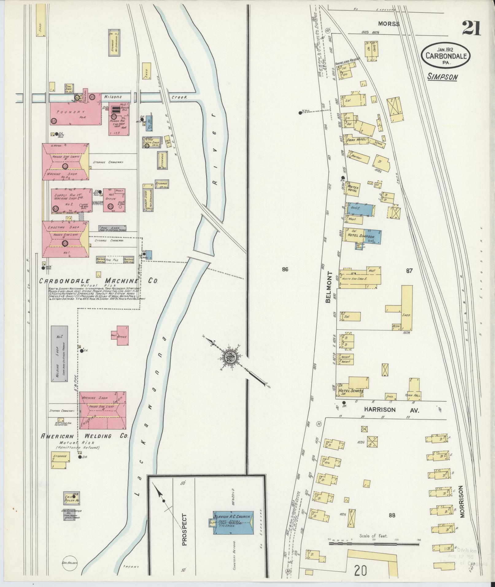 Sanborn Fire Insurance Map from Carbondale, Lackawanna County, Pennsylvania (1912), Sheet #0021 - Historic Sanborn Fire Insurance Map Print, vintage old map wall art, antique decor, genealogy gift, Pennsylvania Pennsylvania map