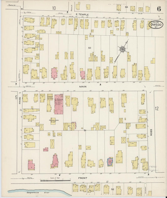 Sanborn Fire Insurance Map from Owego, Tioga County, New York (1915), Sheet #0006 - Historic Sanborn Fire Insurance Map Print, vintage old map wall art, antique decor, genealogy gift, New York New York map