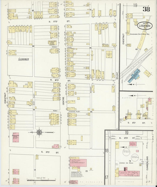 Sanborn Fire Insurance Map from Lebanon, Lebanon County, Pennsylvania (1912), Sheet #0038 - Historic Sanborn Fire Insurance Map Print, vintage old map wall art, antique decor, genealogy gift, Pennsylvania Pennsylvania map