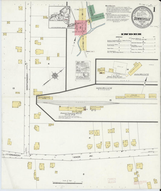 Sanborn Fire Insurance Map from Downsville, Delaware County, New York (1915), Sheet #0001 - Historic Sanborn Fire Insurance Map Print, vintage old map wall art, antique decor, genealogy gift, New York New York map