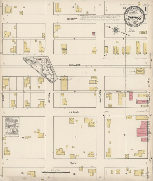 Sanborn Fire Insurance Map from Jennings, Hamilton County, Florida (1922), Sheet #0001 - Historic Sanborn Fire Insurance Map Print, vintage old map wall art, antique decor, genealogy gift, Florida Florida map