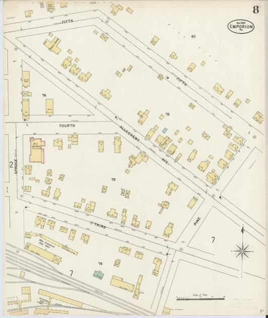 Sanborn Fire Insurance Map from Emporium, Cameron County, Pennsylvania (1897), Sheet #0008 - Historic Sanborn Fire Insurance Map Print, vintage old map wall art, antique decor, genealogy gift, Pennsylvania Pennsylvania map