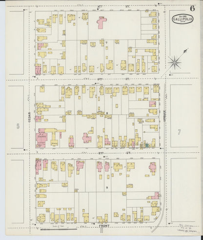Sanborn Fire Insurance Map from Gallipolis, Gallia County, Ohio (1895), Sheet #0006 - Historic Sanborn Fire Insurance Map Print, vintage old map wall art, antique decor, genealogy gift, Ohio Ohio map