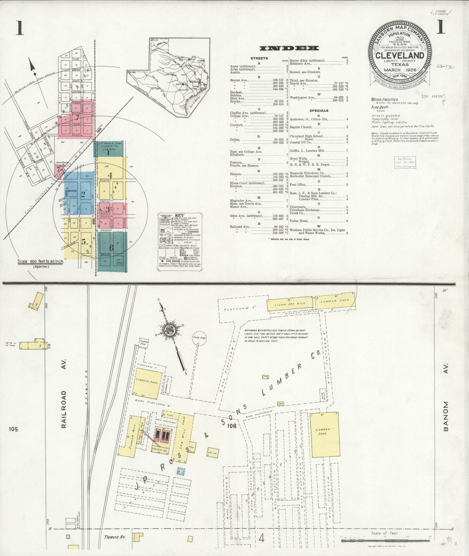 Sanborn Fire Insurance Map from Cleveland, Liberty County, Texas. (1926) – Historic Sanborn Fire Insurance Map Print