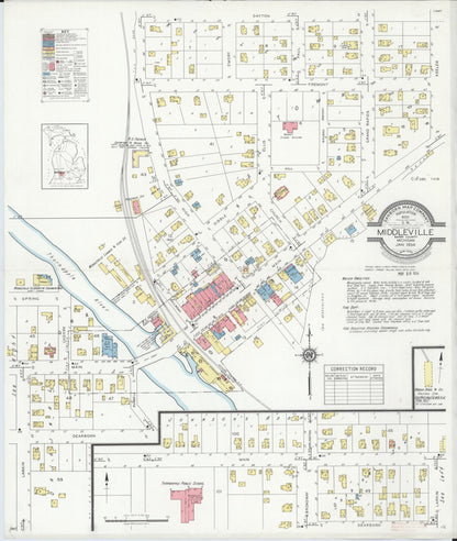 Sanborn Fire Insurance Map from Middleville, Barry County, Michigan (1934), Sheet #0001 - Historic Sanborn Fire Insurance Map Print, vintage old map wall art, antique decor, genealogy gift, Michigan Michigan map